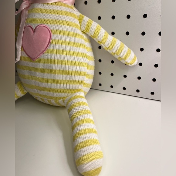 Parkway Striped Yellow and White Knit Fox Plush Stuffed Toy Pink Heart Bow 15" - Picture 15 of 16